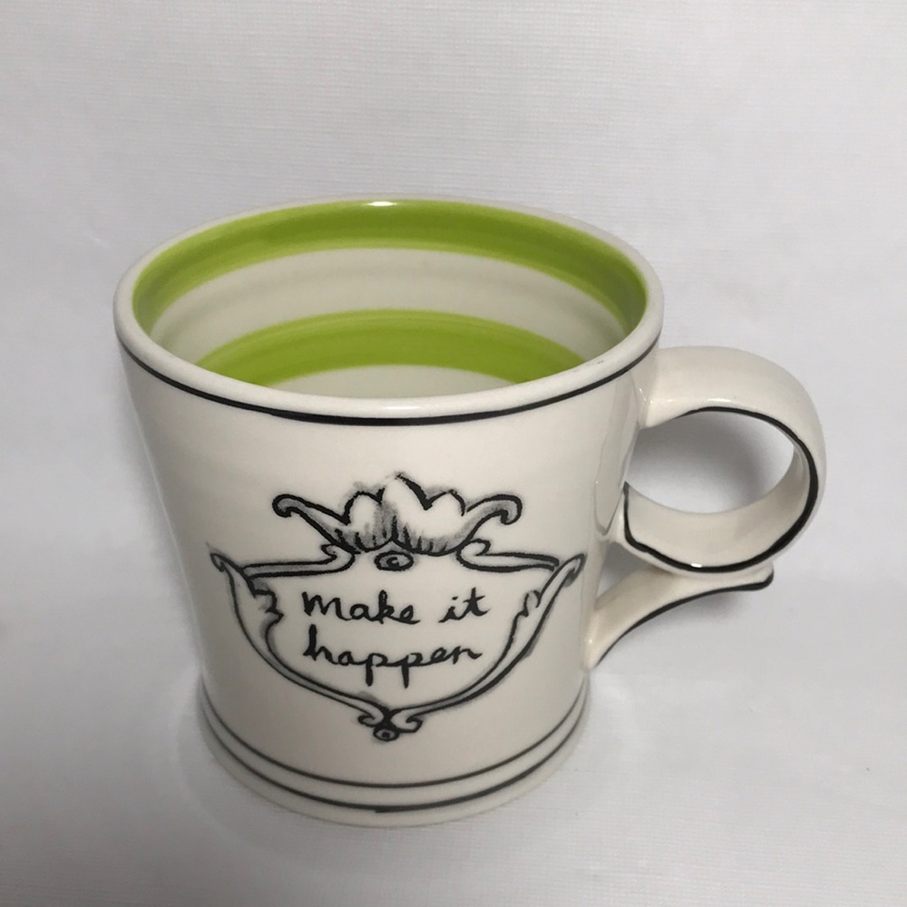 Molly Hatch Anthropologie Make It Happen Green Stripes Coffee Mug Cup Ceramic